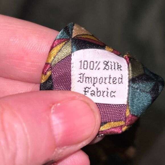 Gant Silk Tie Red Green and Gold Geometric - Picture 4 of 5